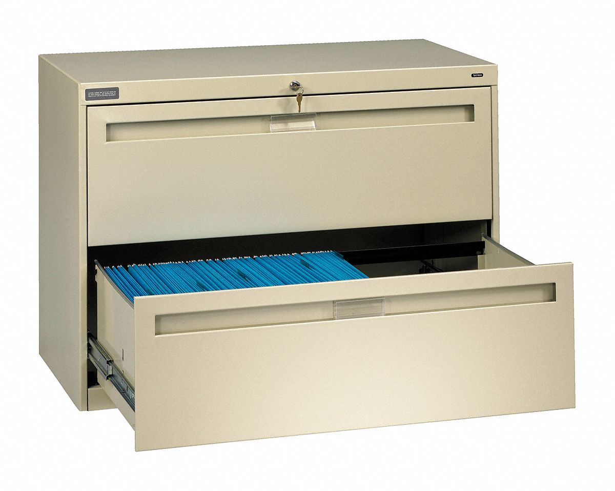Lateral File Cabinet: Champagne/Putty, 2 Drawers, 27 1/2 in Overall Ht, 18 in Overall Dp