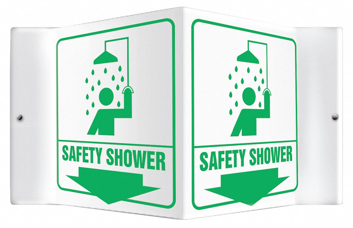 Safety Shower Sign,6 x 8-1/2In,GRN/WHT