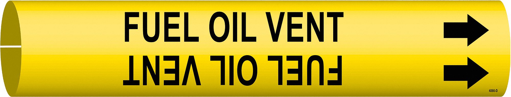 Pipe Marker: Fuel Oil Vent, Yellow, Black, Fits 4 to 6 in Pipe O.D., 1 Pipe Markers, With Arrows