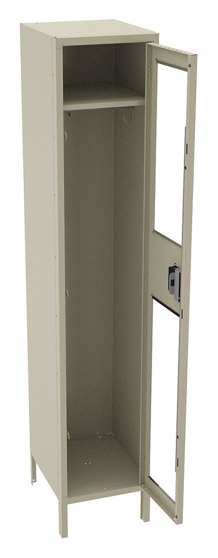 Wardrobe Locker: 15 in x 15 in x 78 in, Clearview, 1 Tiers, 1 Units Wide, Padlock Hasp, Tan