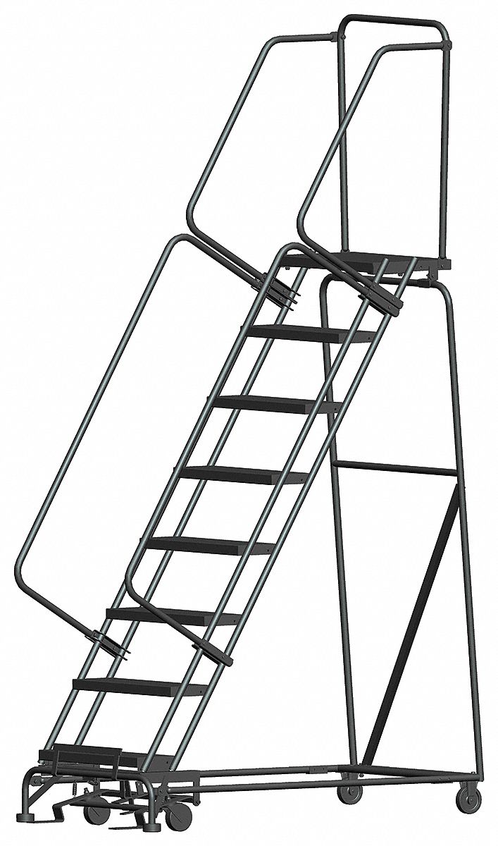 Rolling Ladder: 6.7 ft Platform Ht, Unassembled, Steel, Wt-Actuated Auto-Lock