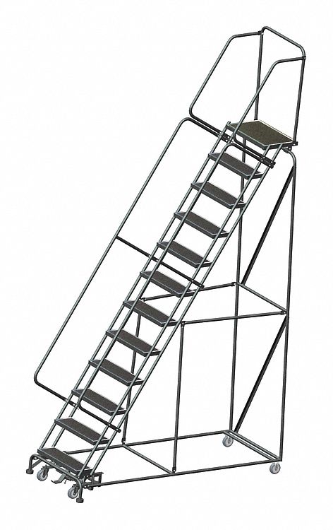 Rolling Ladder: 10 ft Platform Ht, Unassembled, Steel, Wt-Actuated Auto-Lock, Antislip