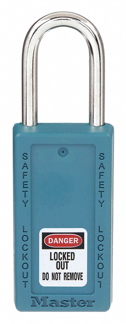 Lockout Padlock: Keyed Different, Thermoplastic, Long Body Body Size, Metal, Std, Teal