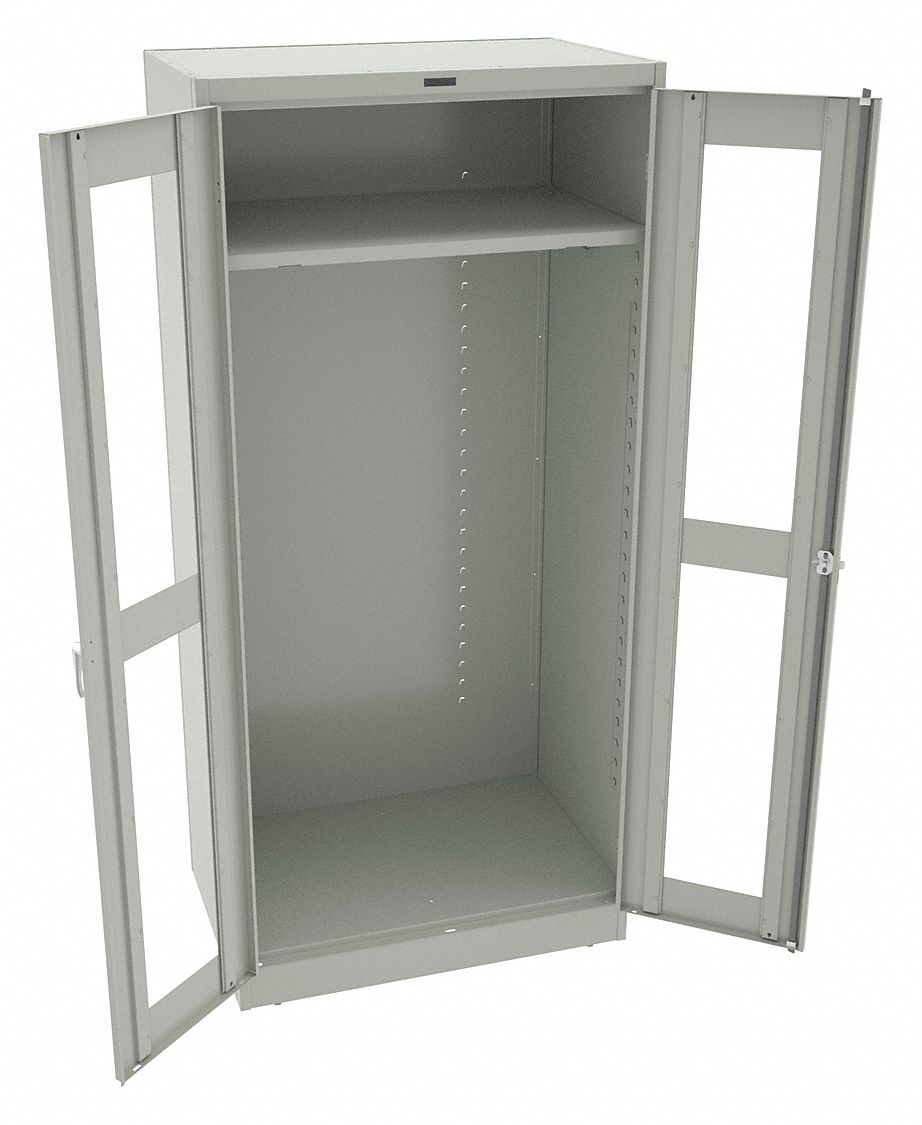 Storage Cabinet: 36 in x 24 in x 78 in, 1 Adj Shelf, Swing Handle & Keyed, Leveling, Gray