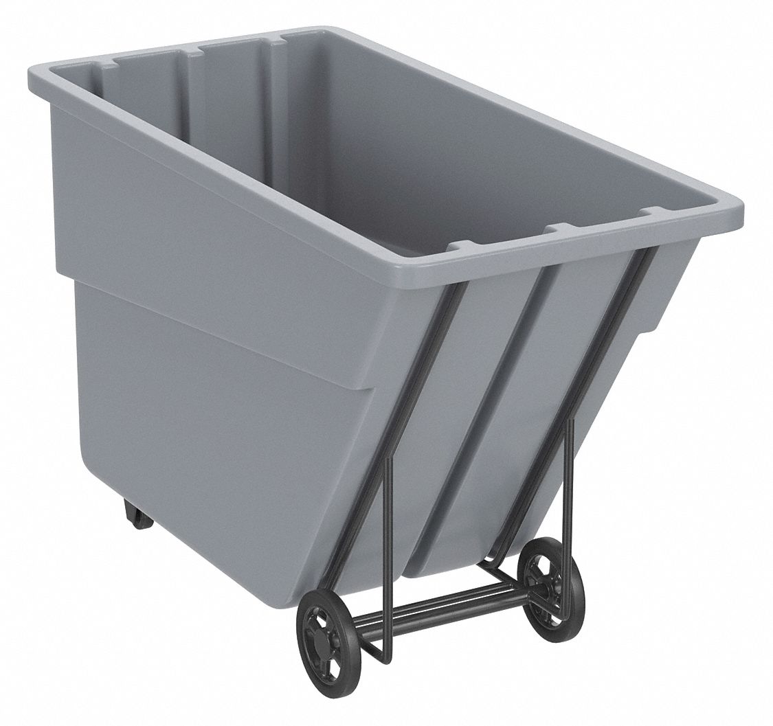 General Purpose Plastic Tilt Truck: 16 cu ft Cubic Foot Capacity, Gray, Raised