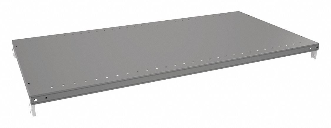 Shelf: 48 in Overall Wd, 24 in Overall Dp, Solid Shelf, 20 ga, Gray, 550 lb Shelf Capacity