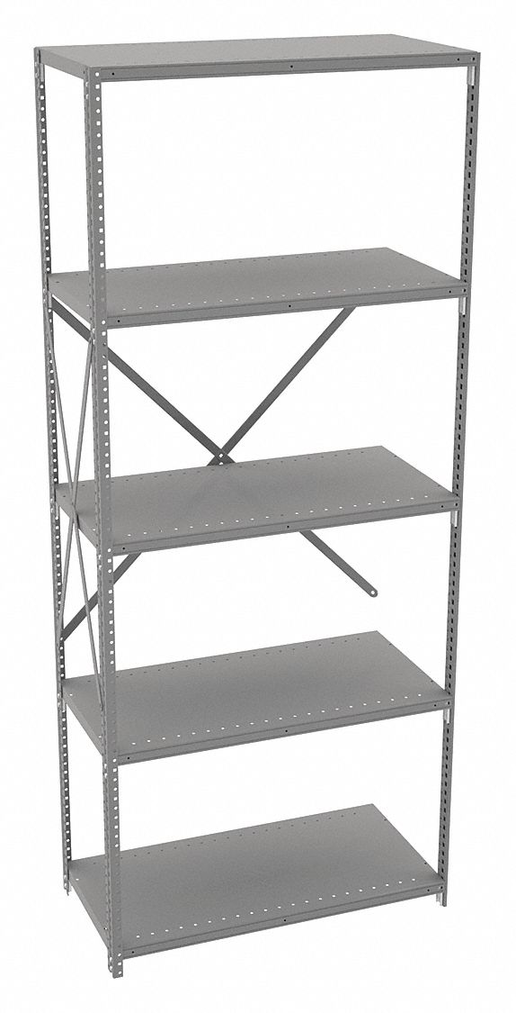 Metal Shelving: Add-On, Medium-Duty, 36 in x 18 in, 87 in Overall Ht, 5 Shelves, Solid Shelf