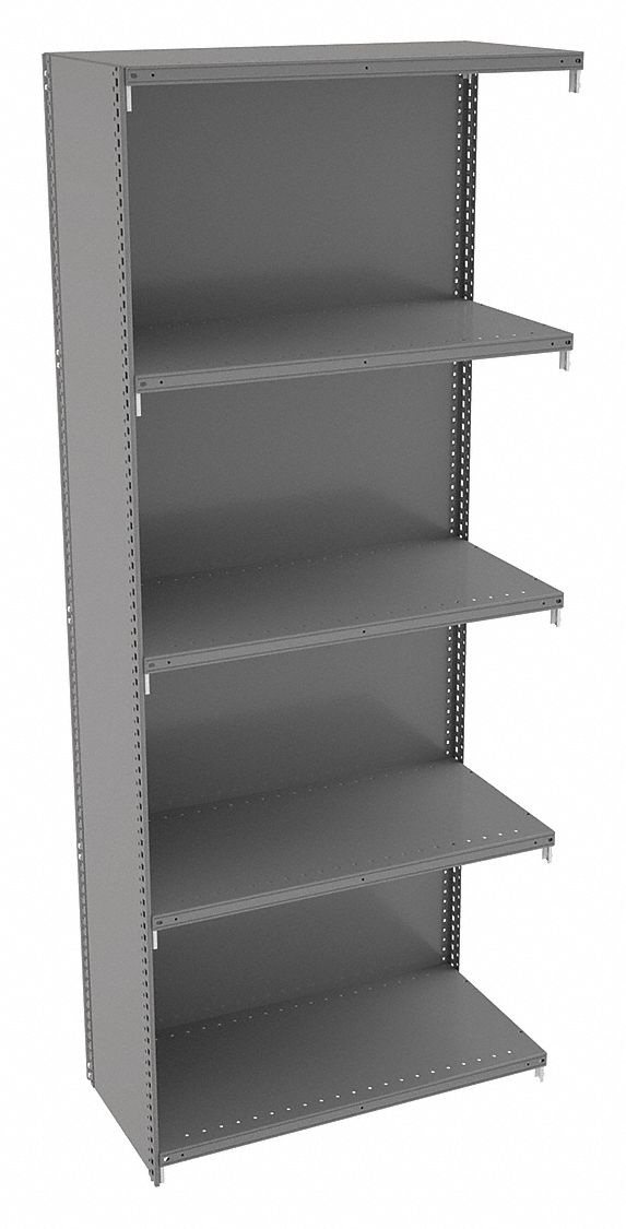 Metal Shelving: Add-On, Medium-Duty, 36 in x 18 in, 84 in Overall Ht, 5 Shelves, Solid Shelf