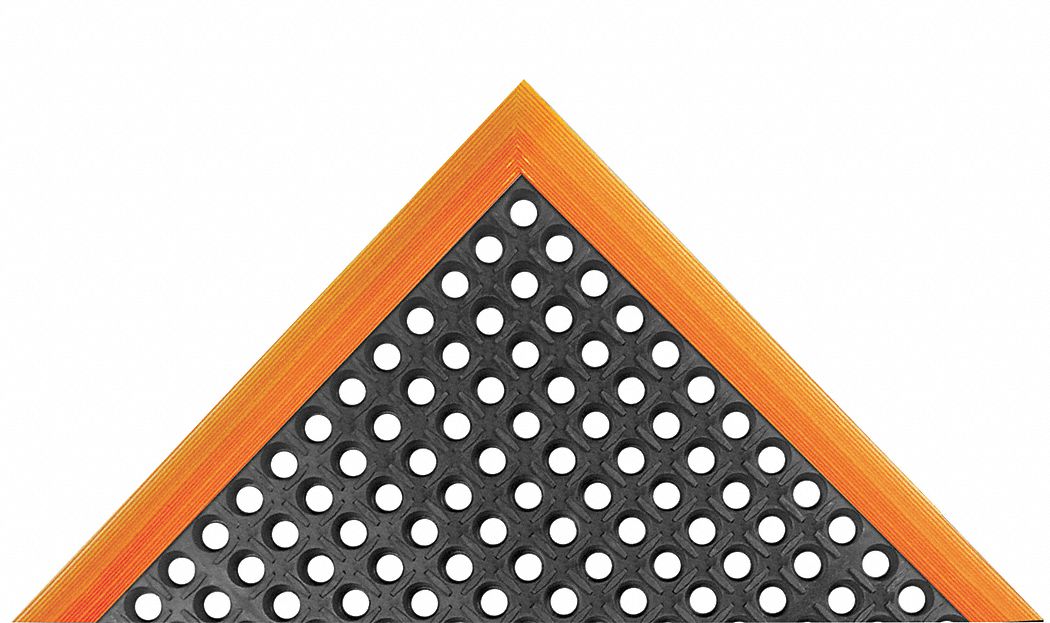 Antifatigue Mat: 39 in x 10 1/4 ft, 7/8 in Thick, Raised Diamond Studs, Black with Orange Border