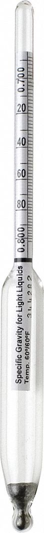 Hydrometer: Specific Gravity Plain Form, 0.880/0.950, 0.001, Ballast/Glass, +/-0.001°