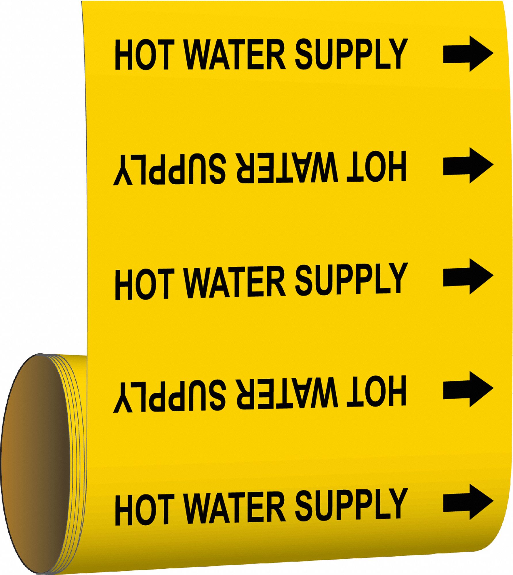 Pipe Marker: Hot Water Supply, Yellow, Black, Fits 2 in and Smaller Pipe O.D., 30 Pipe Markers