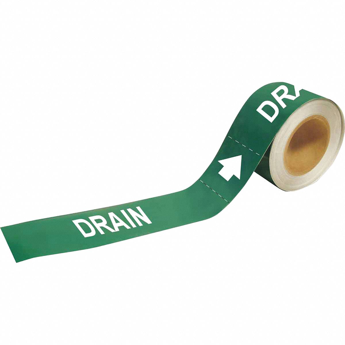 Pipe Marker: Drain, Green, White, Fits 1 1/2 to 2 in Pipe O.D., 25 Pipe Markers, With Arrows