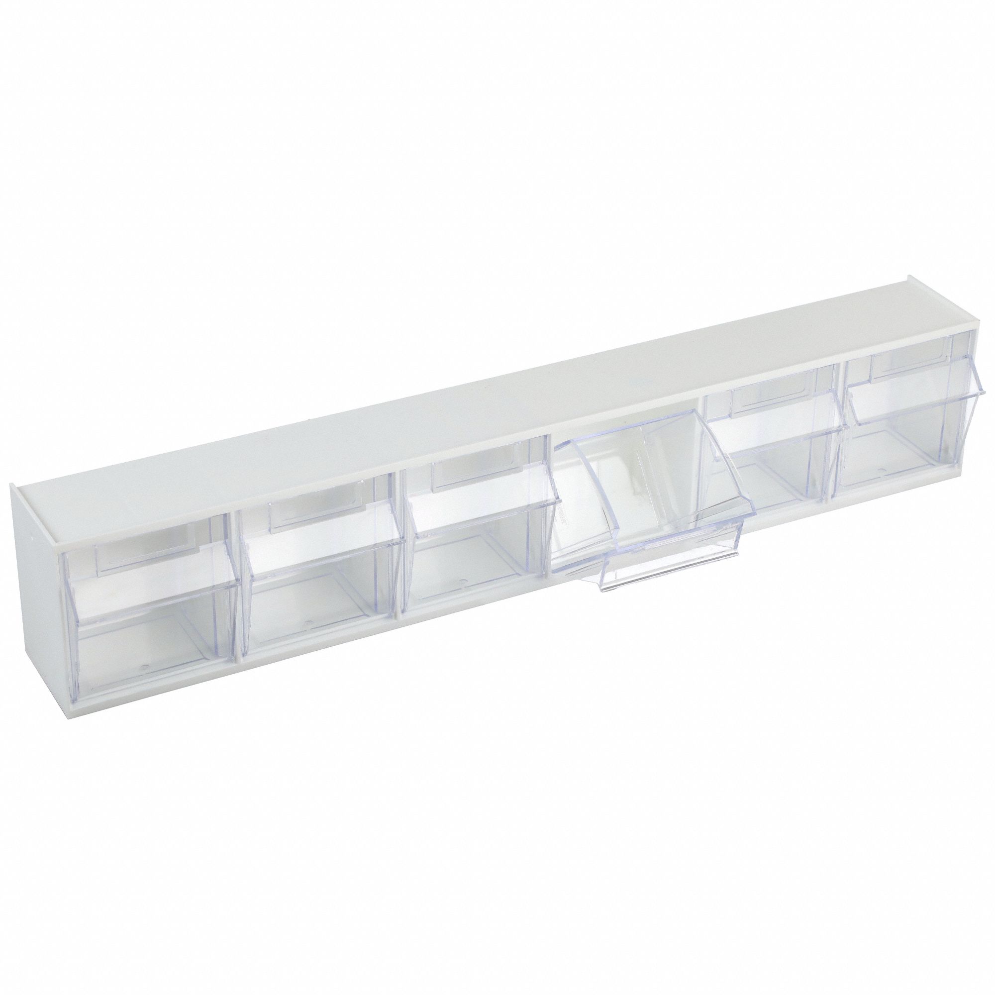 Quantum Storage Clear Tip Out Storage Bin - 5 1/4in. x 23 5/8in. x 6 1/2in.  Size, White, 5-Bin System