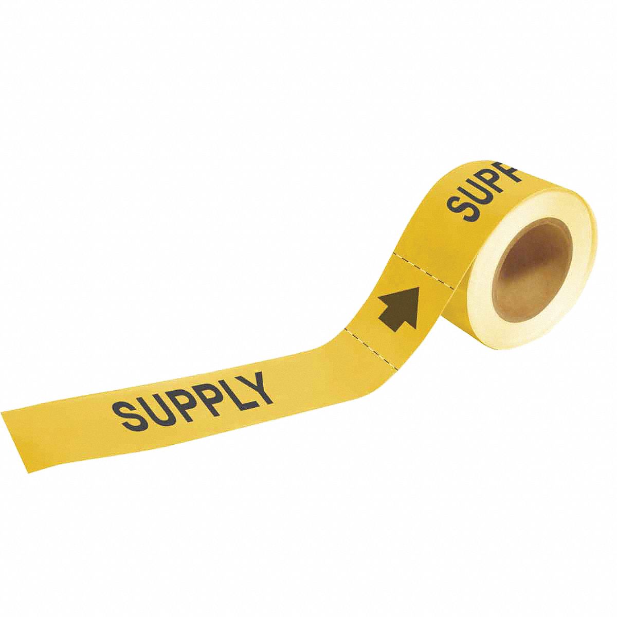 Pipe Marker: Supply, Yellow, Black, Fits 1 1/2 to 2 in Pipe O.D., 25 Pipe Markers, With Arrows