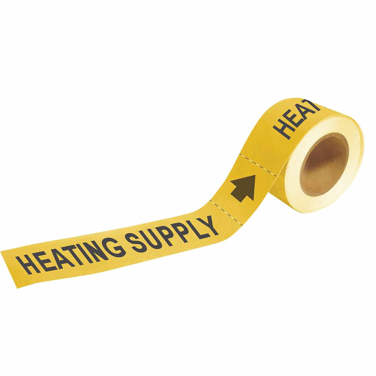 Pipe Marker: Heating Supply, Yellow, Yellow, Fits 2 1/2 to 6 in Pipe O.D., 25 Pipe Markers