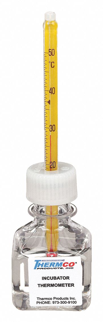 Bottle Thermometer: 18°C to 50°C, +/-1°C, 30 mL Bottle Volume, Glycol