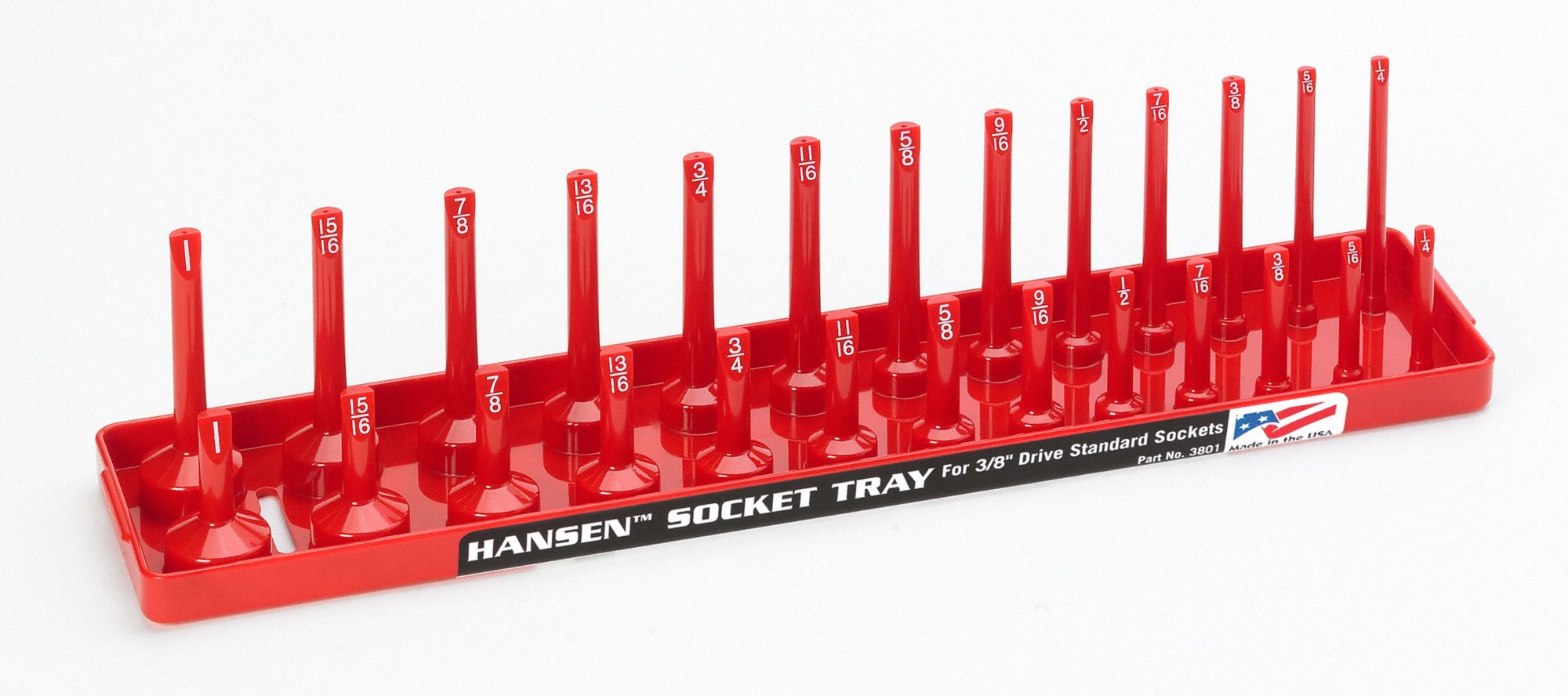 Socket Tray: Red, 3 in Overall Wd, 3 in Overall Ht, 3/8 in For Socket Size/Type, Plastic