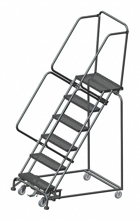Rolling Ladder: 5 ft Platform Ht, Unassembled, Steel, Wt-Actuated Auto-Lock, 32 in x 49 in