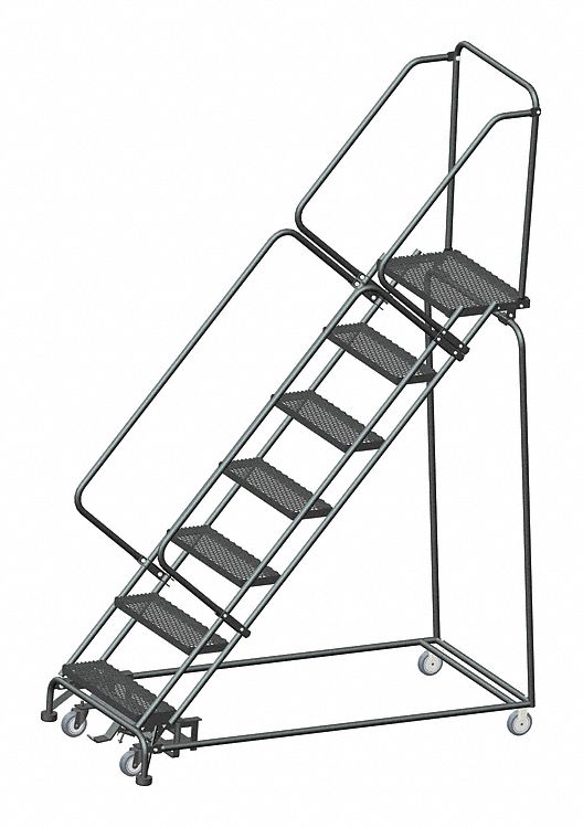 7-Step Rolling Ladder, Expanded Metal Step Tread, 103 in Overall Height ...