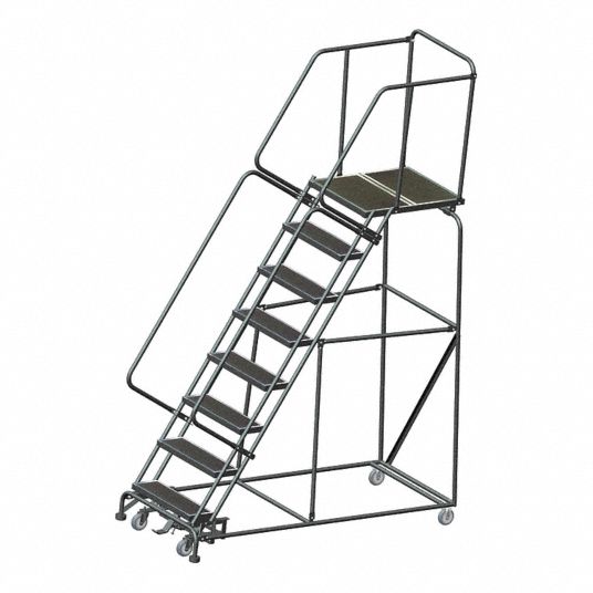 8-Step Safety Rolling Ladder, Rubber Mat Step Tread, 113 in Overall ...