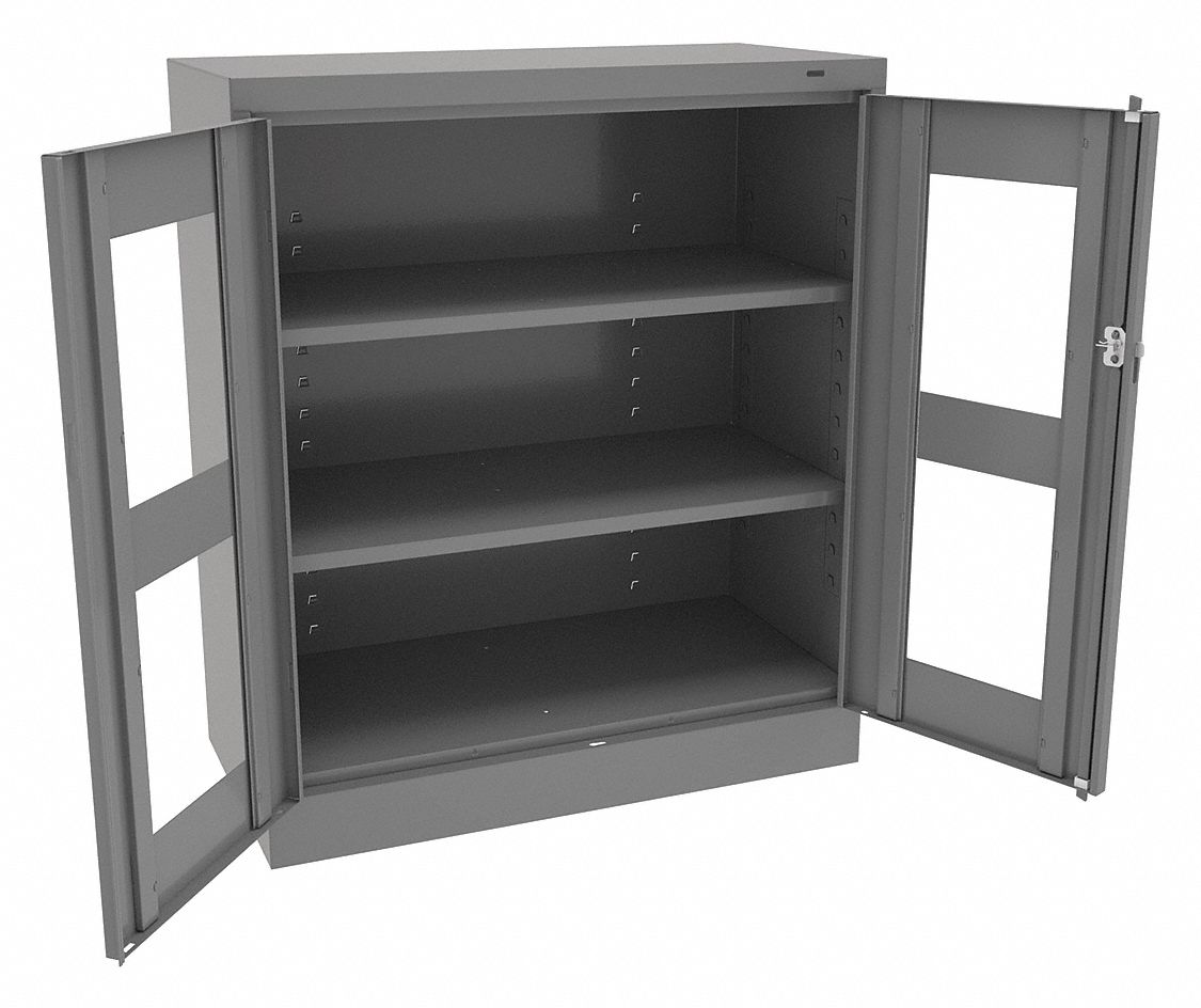 STORAGE CABINET, 36 X 18 X 42 IN, FRAME, 2 ADJUSTABLE SHELVES, SWING HANDLE/KEYED, GREY