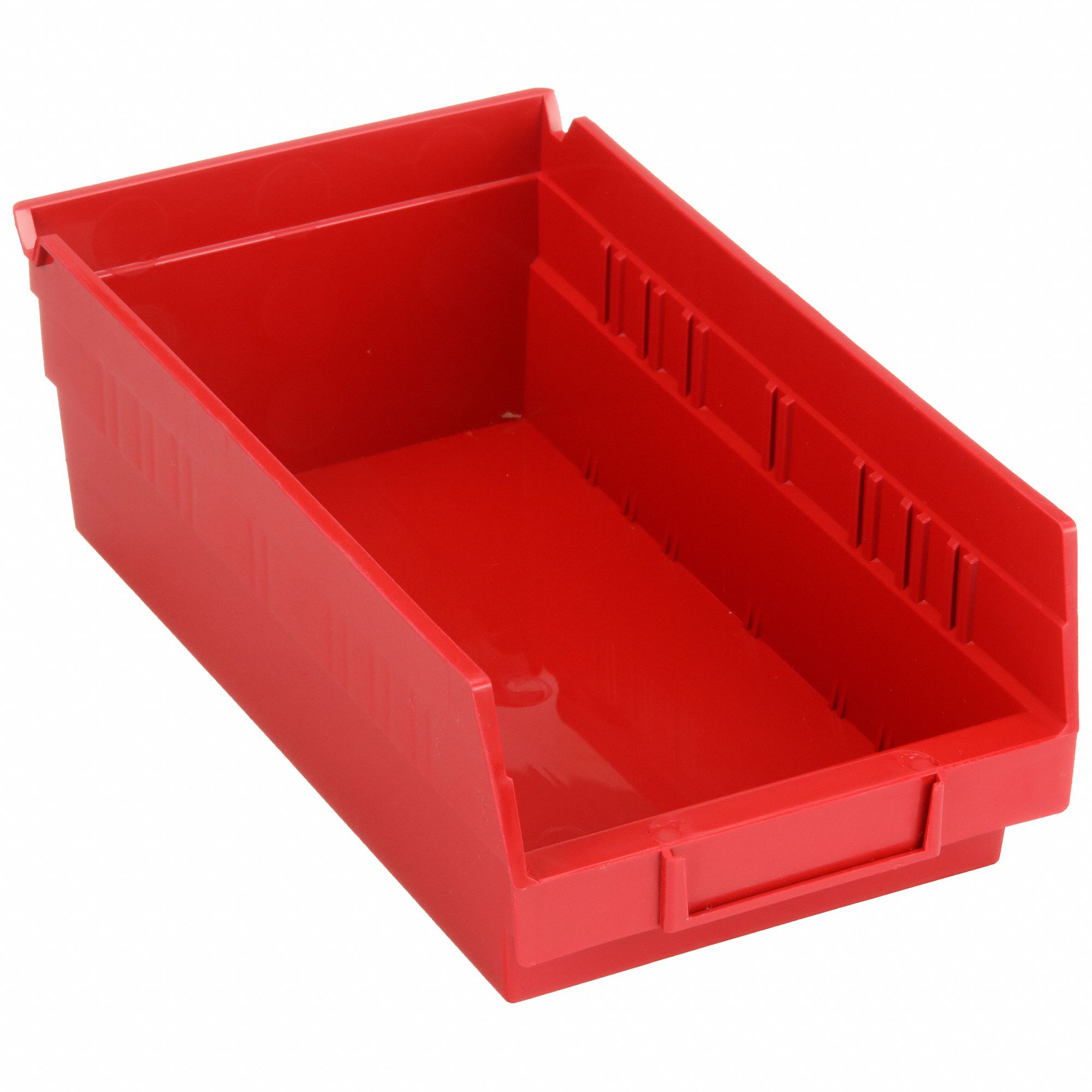 Shelf Bin: 11 5/8 in Overall Lg, 6 5/8 in x 4 in, Red, Nesting Capable