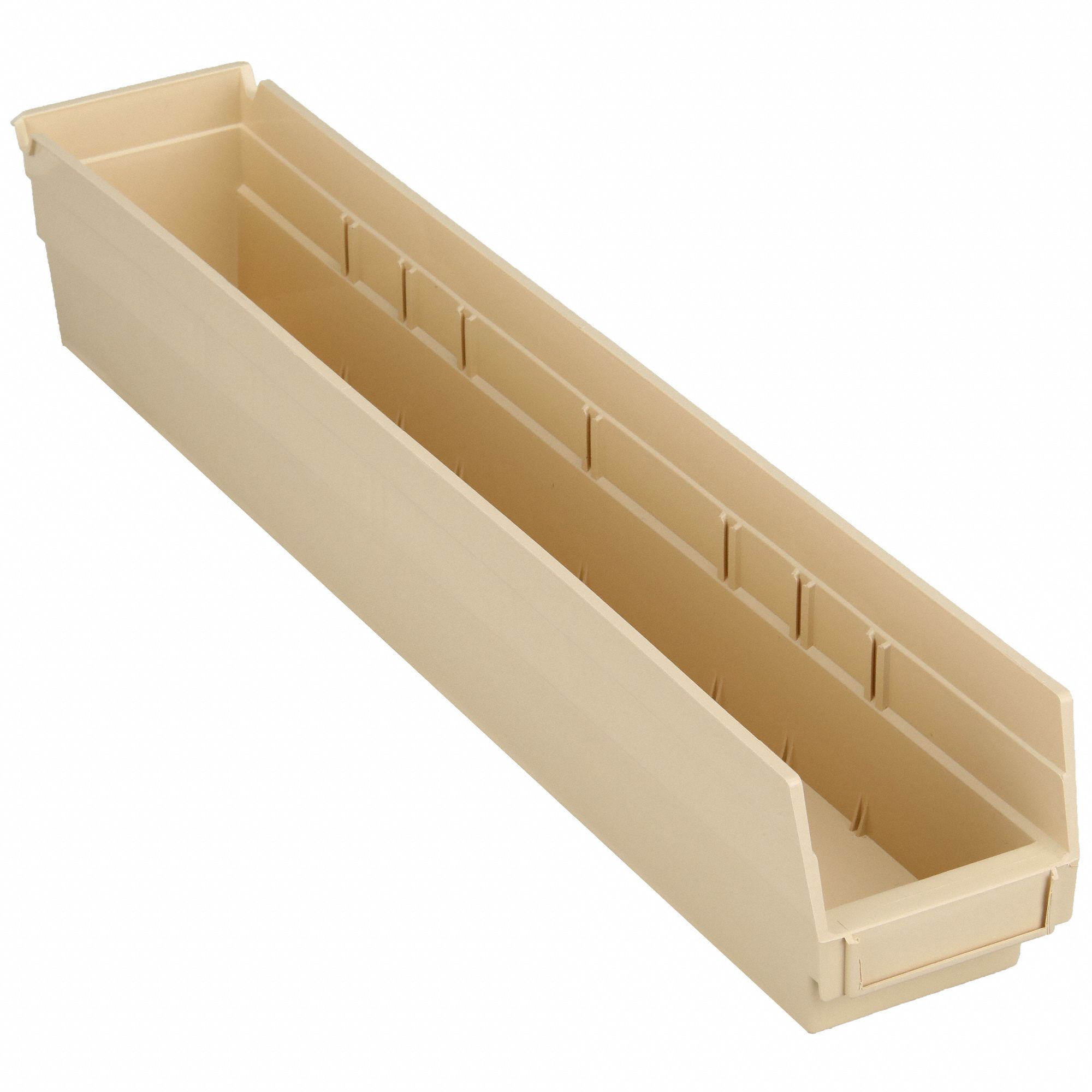 Shelf Bin: 23 5/8 in Overall Lg, 4 1/8 in x 4 in, Beige, Nesting Capable