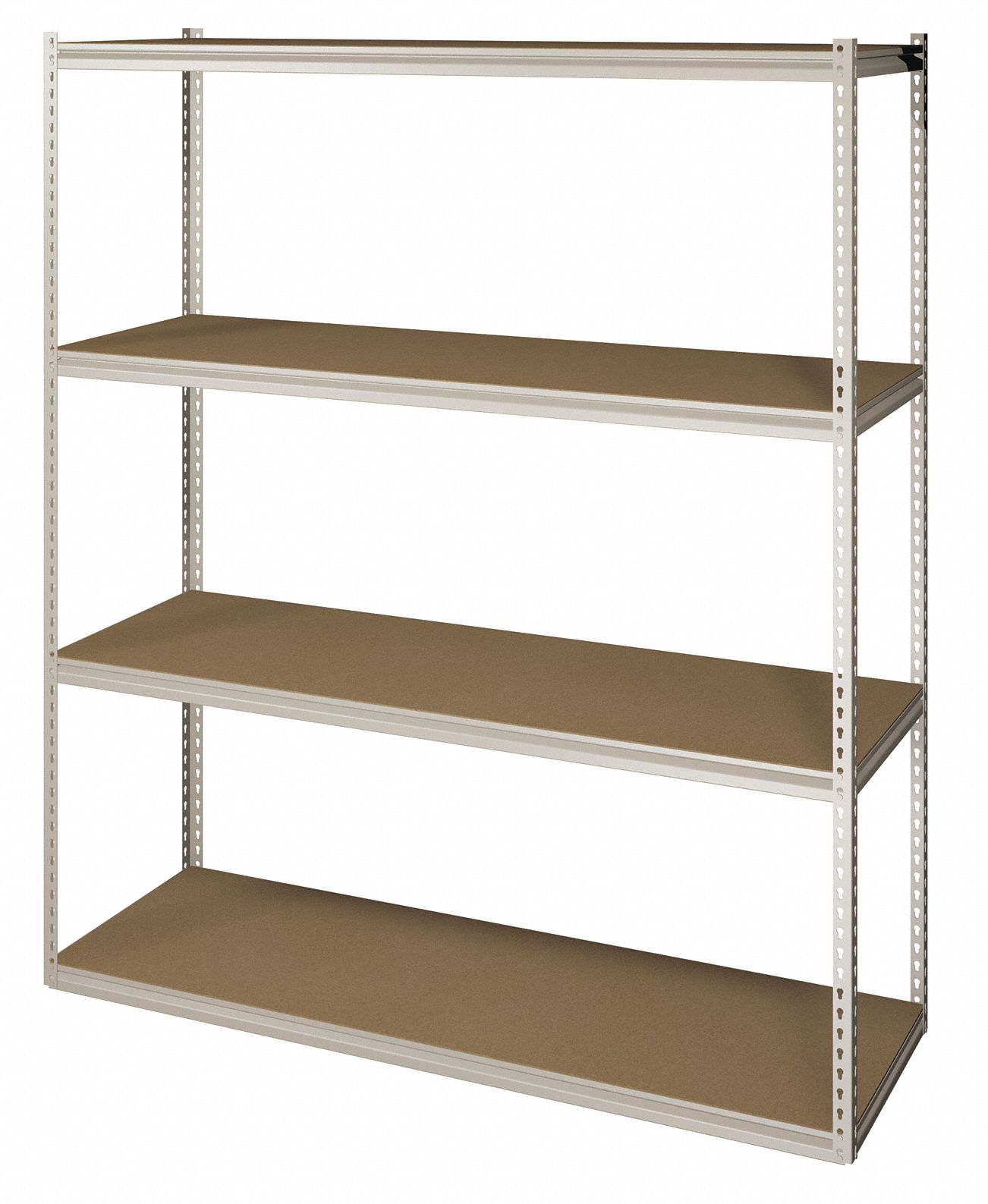 Boltless Shelving: Starter, Medium-Duty, 72 in x 18 in, 84 in Overall Ht, 4 Shelves, Open