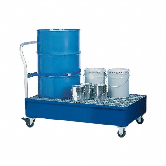 DENIOS, 34 in W x 54 in L x 15 in H Platform Size, For 2 Drums, Spill Containment Cart 8RRW6