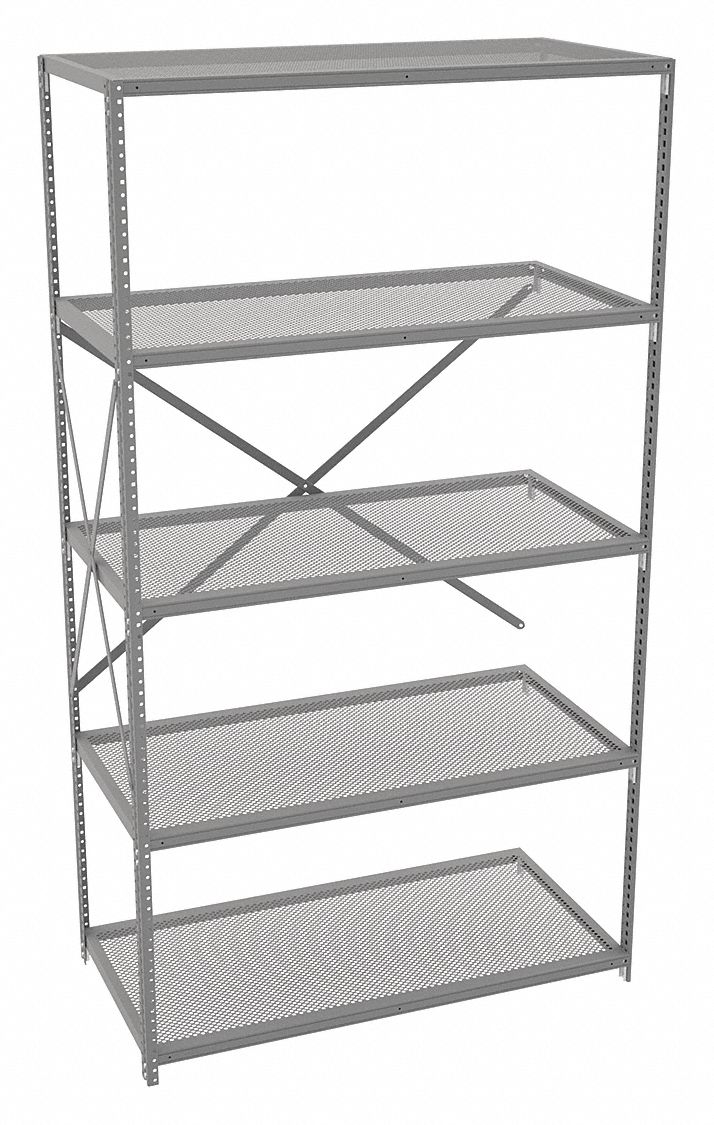 Metal Shelving: Add-On, Medium-Duty, 48 in x 24 in, 84 in Overall Ht, 5 Shelves
