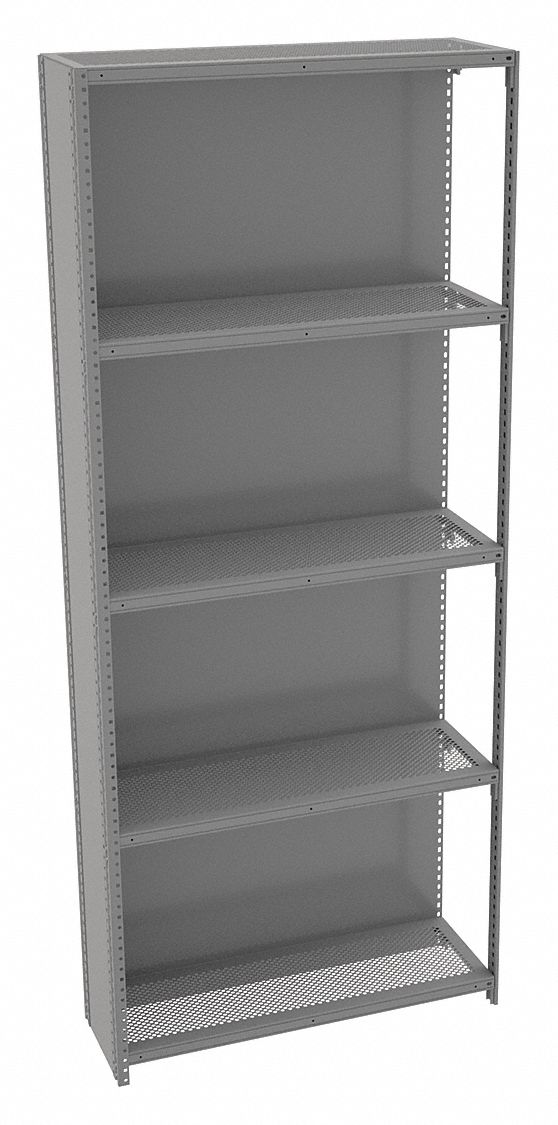 Metal Shelving: Add-On, Medium-Duty, 36 in x 12 in, 84 in Overall Ht, 5 Shelves
