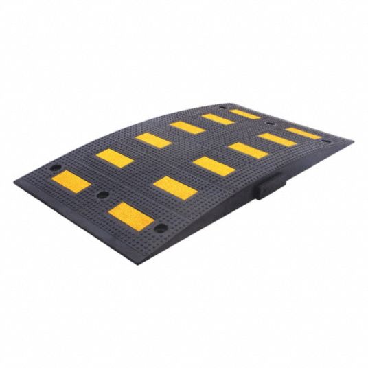 Speed Bump: Rubber, Black/Yellow, 9 ft Lg, 24 in Wd, 1 1/8 in Ht