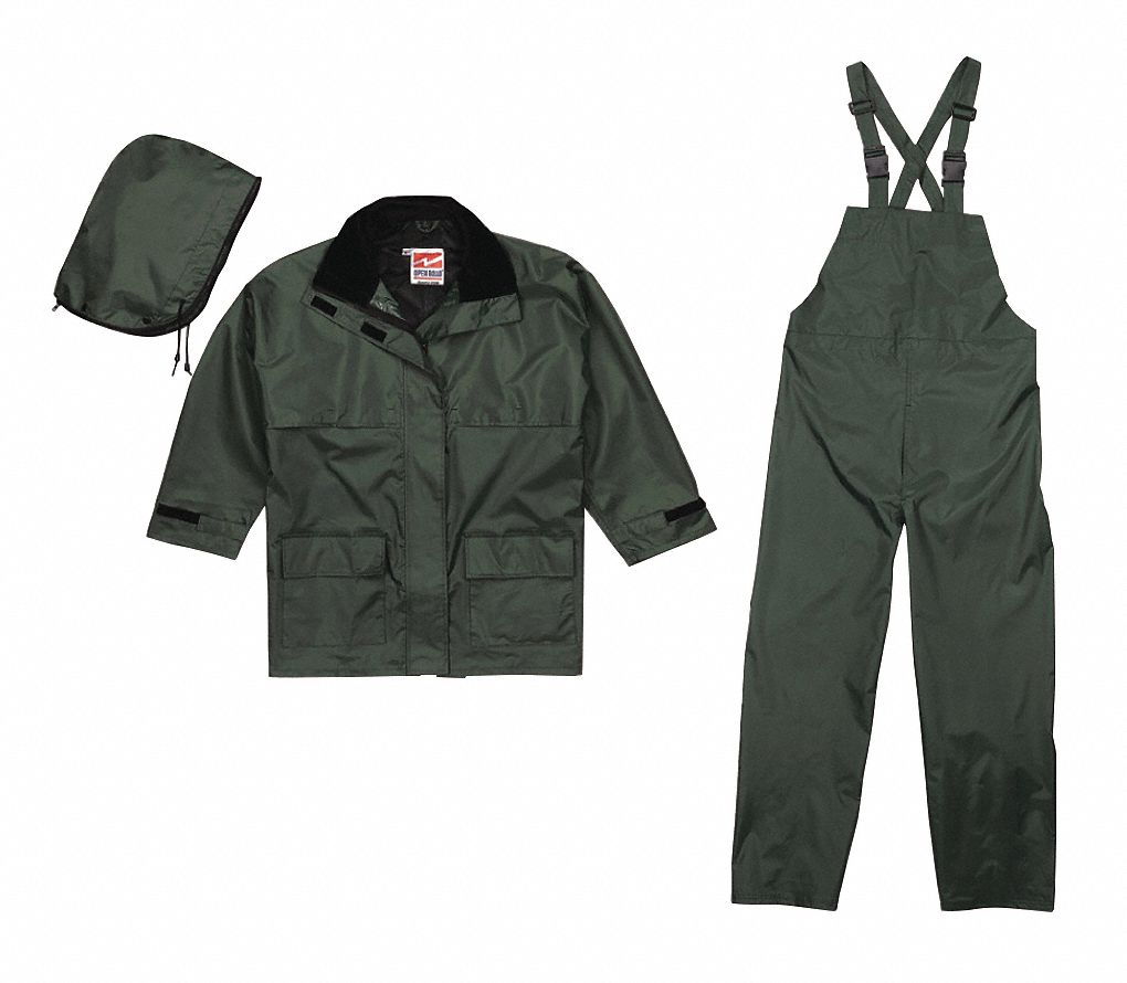 VIKING, 3 Piece Rain Suit with Jacket/Bib Overall, Green, 3-Piece ...