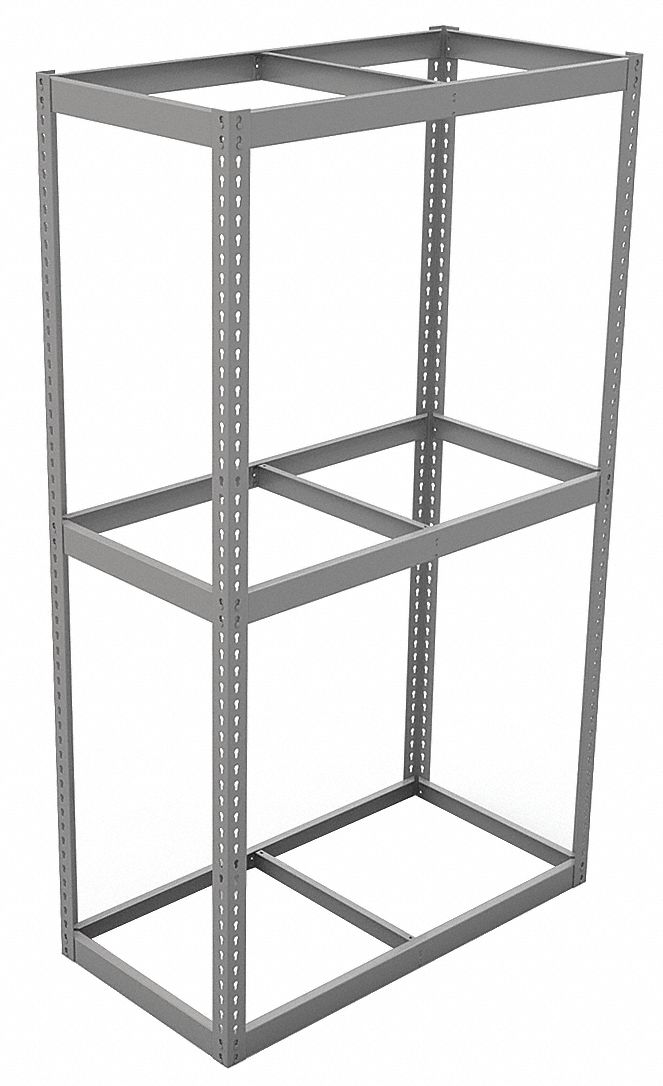 Boltless Shelving: Starter, Heavy-Duty, 72 in x 18 in, 84 in Overall Ht, 3 Shelves, Open