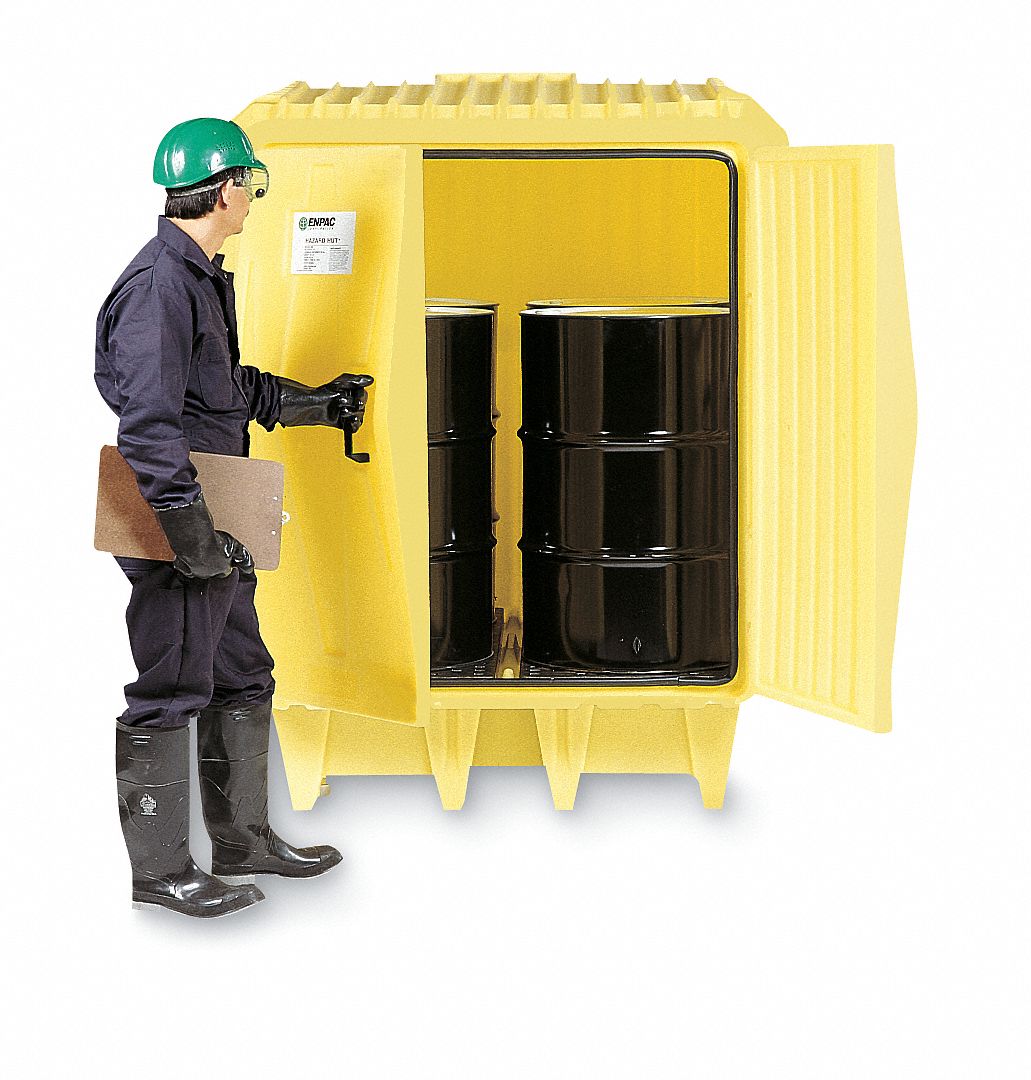 COVERED DRUM SPILL CONTAINMENT HUT, FOR 4 DRUMS, 72 GAL CAPACITY, 4,000 LB LOAD CAPACITY