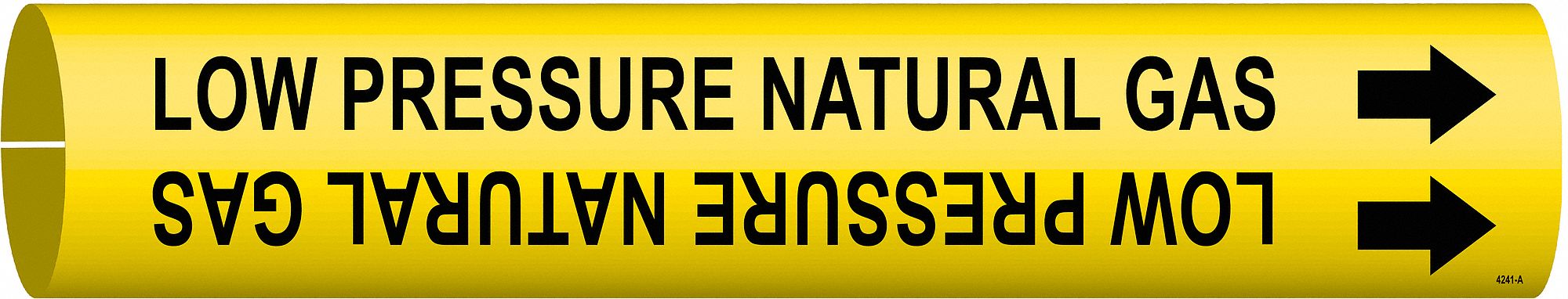 Pipe Marker: Low Pressure Natural Gas, Yellow, Black, Fits 3/4 to 1 3/8 in Pipe O.D., 1 Pipe Markers