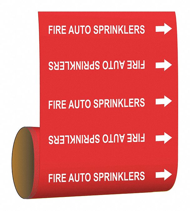 Pipe Marker: Fire Auto Sprinklers, Red, White, Fits 2 1/2 to 6 in Pipe O.D., 30 Pipe Markers