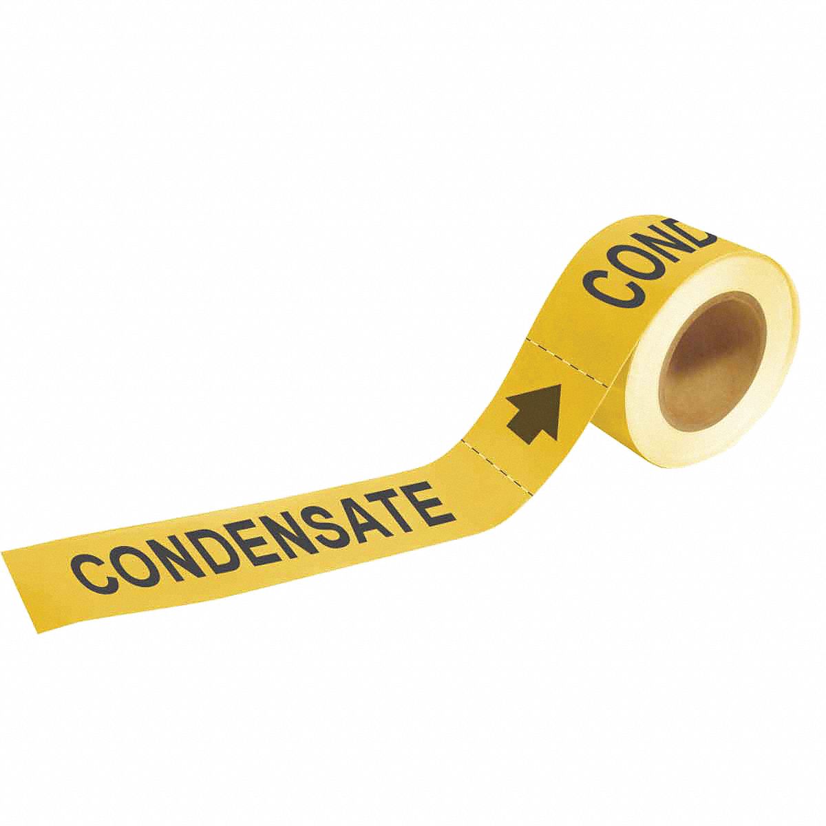 Pipe Marker: Condensate, Yellow, Black, Fits 1 1/2 to 2 in Pipe O.D., 25 Pipe Markers, With Arrows