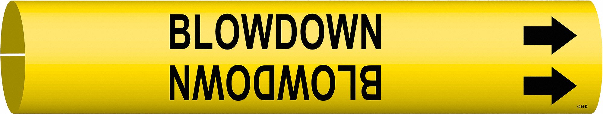 Pipe Marker: Blowdown, Yellow, Black, Fits 4 to 6 in Pipe O.D., 1 Pipe Markers, With Arrows
