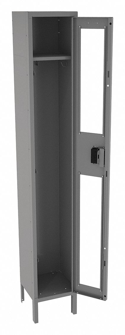 Wardrobe Locker: 12 in x 12 in x 78 in, Clearview, 1 Tiers, 1 Units Wide, Padlock Hasp, Gray
