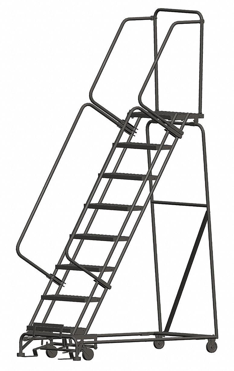 Rolling Ladder: 6.7 ft Platform Ht, Unassembled, Steel, Wt-Actuated Auto-Lock, Perforated