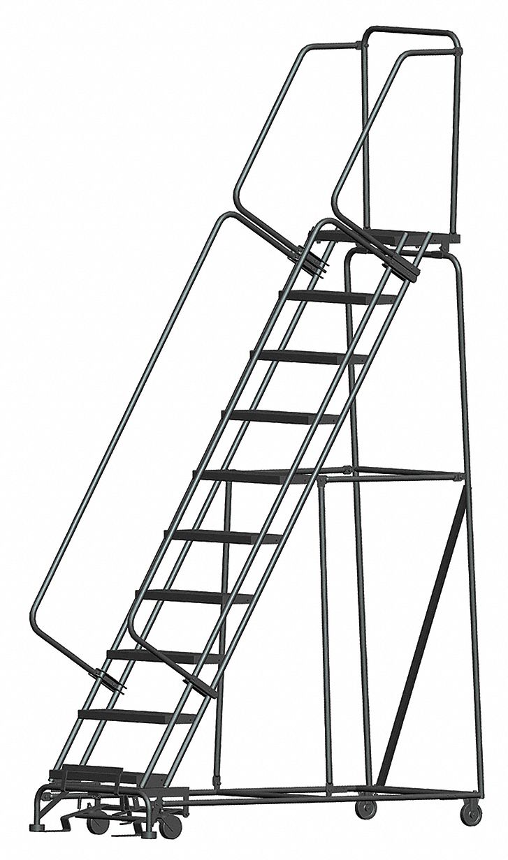 Rolling Ladder: 8.3 ft Platform Ht, Unassembled, Steel, Wt-Actuated Auto-Lock
