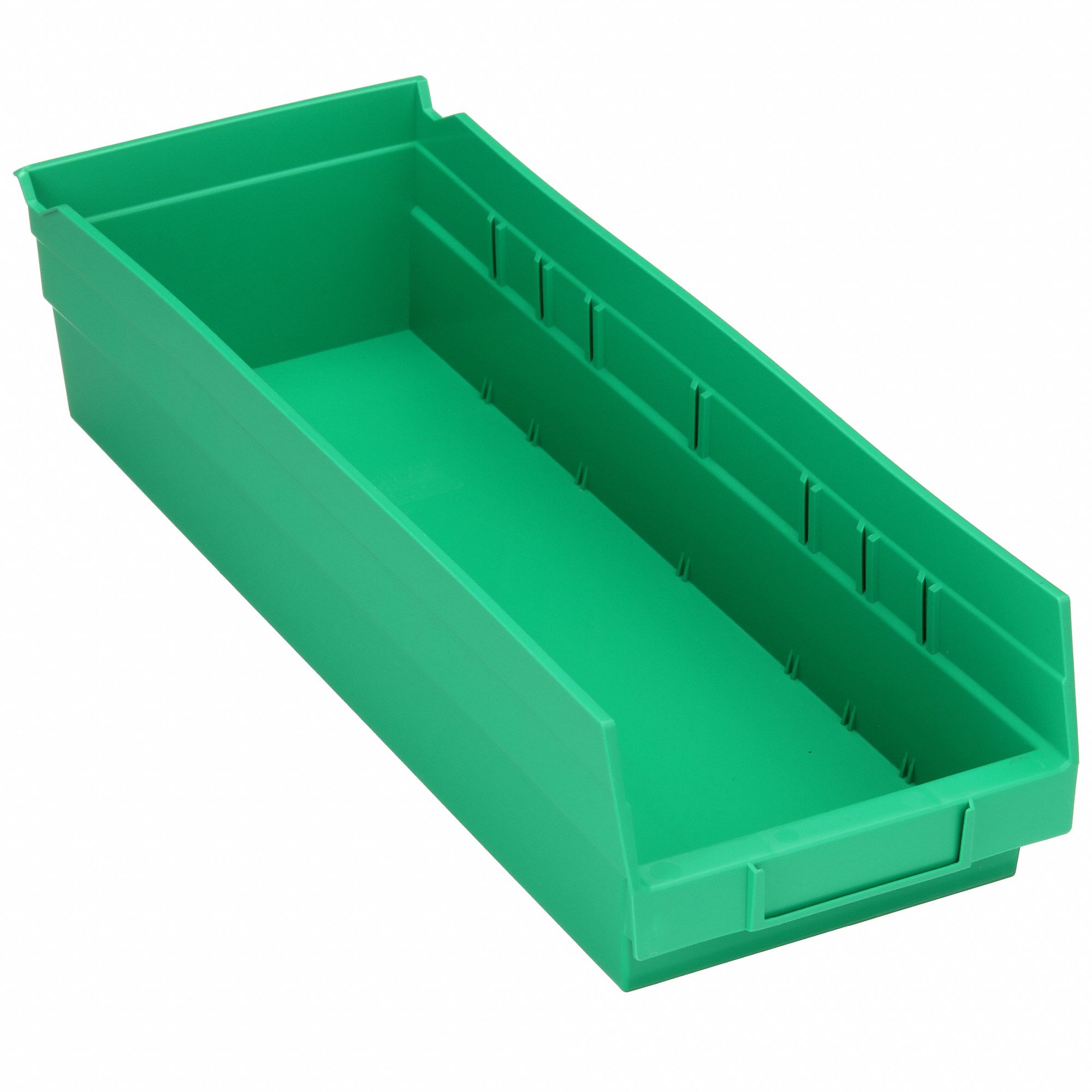 Shelf Bin: 17 7/8 in Overall Lg, 6 5/8 in x 4 in, Green, Nesting Capable