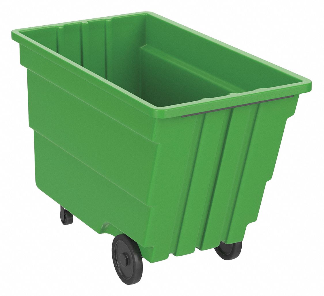 General Purpose Plastic Tilt Truck: 50 cu ft Cubic Foot Capacity, Green, Raised