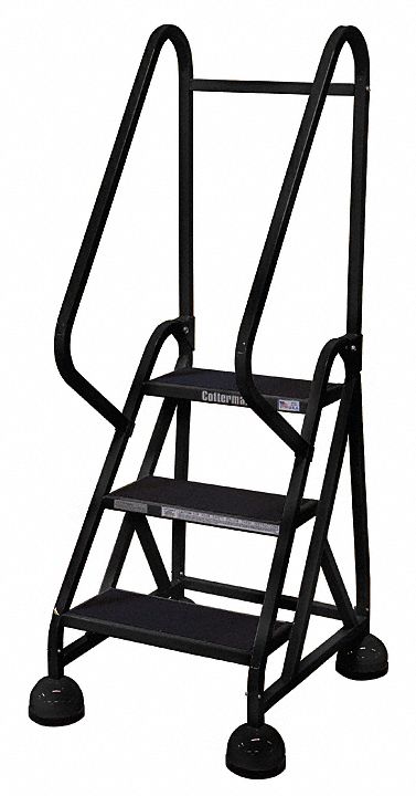 Rolling Ladder: 2.3 ft Platform Ht, Partially Assembled, Steel, Wt-Actuated Auto-Lock