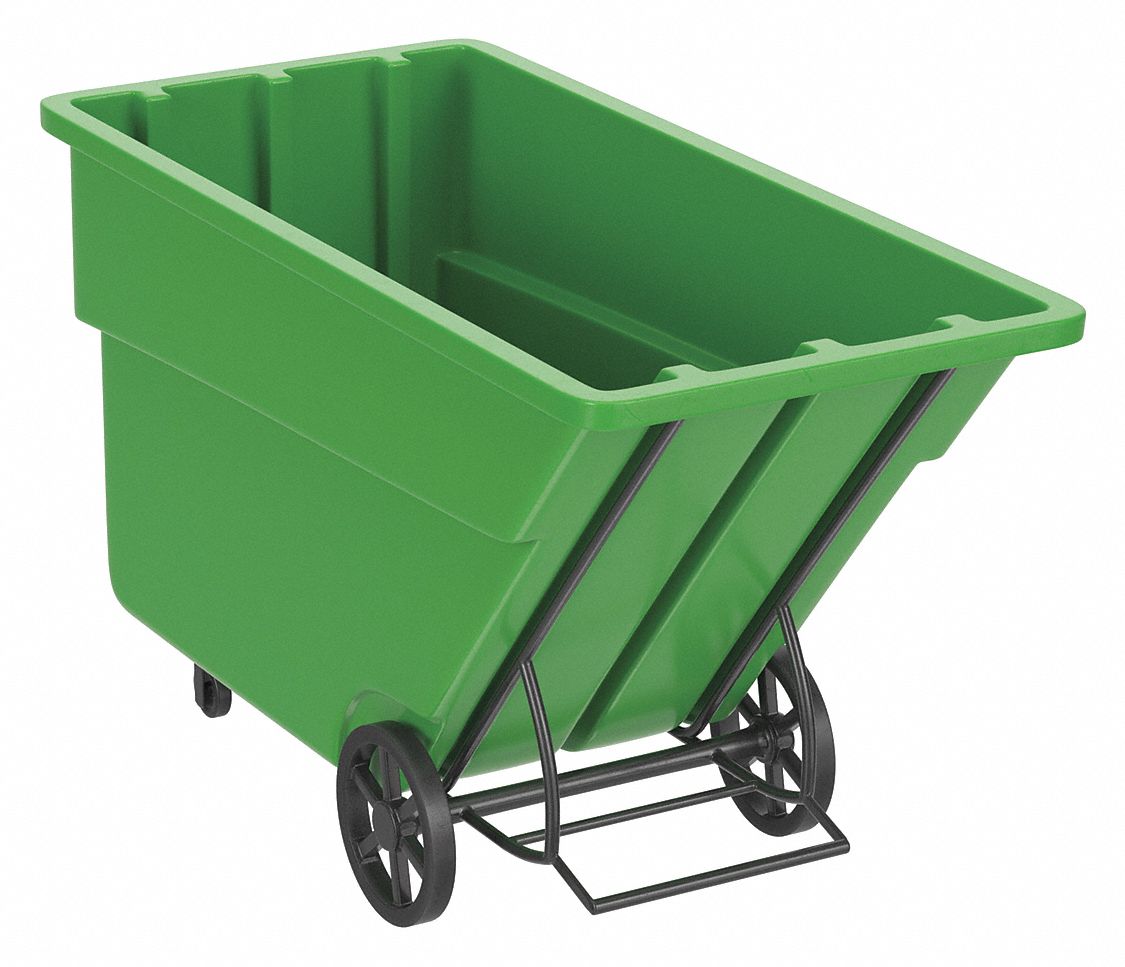 General Purpose Plastic Tilt Truck: 29 cu ft Cubic Foot Capacity, Green, Raised