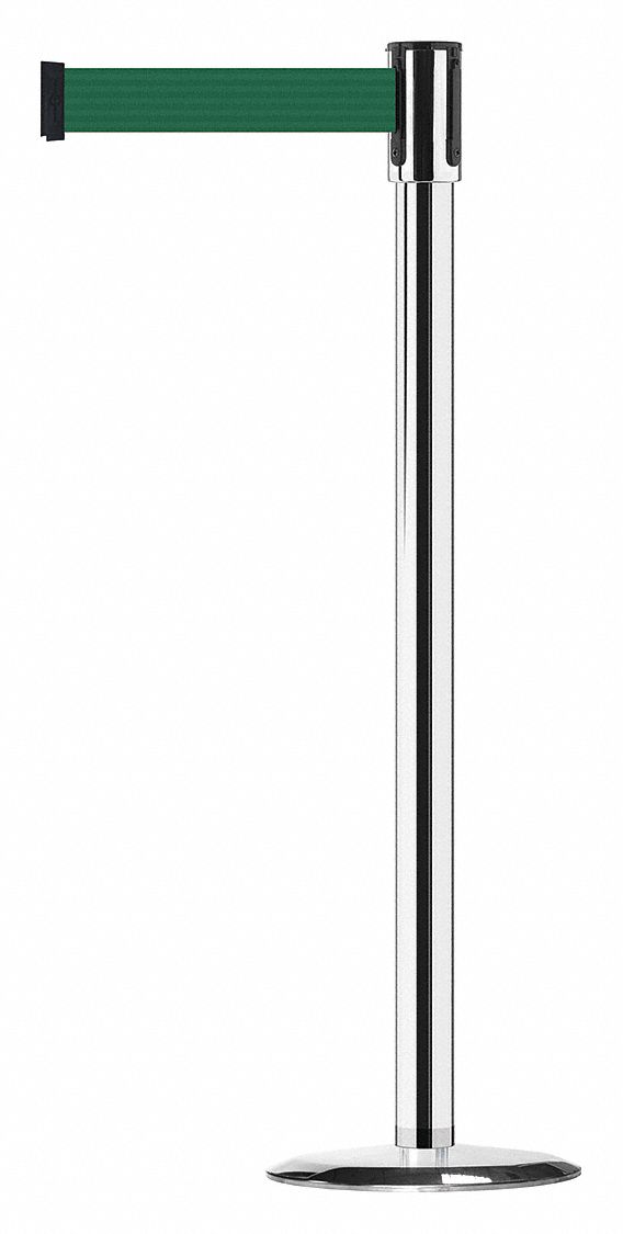 Barrier Post with Belt, Polished Chrome