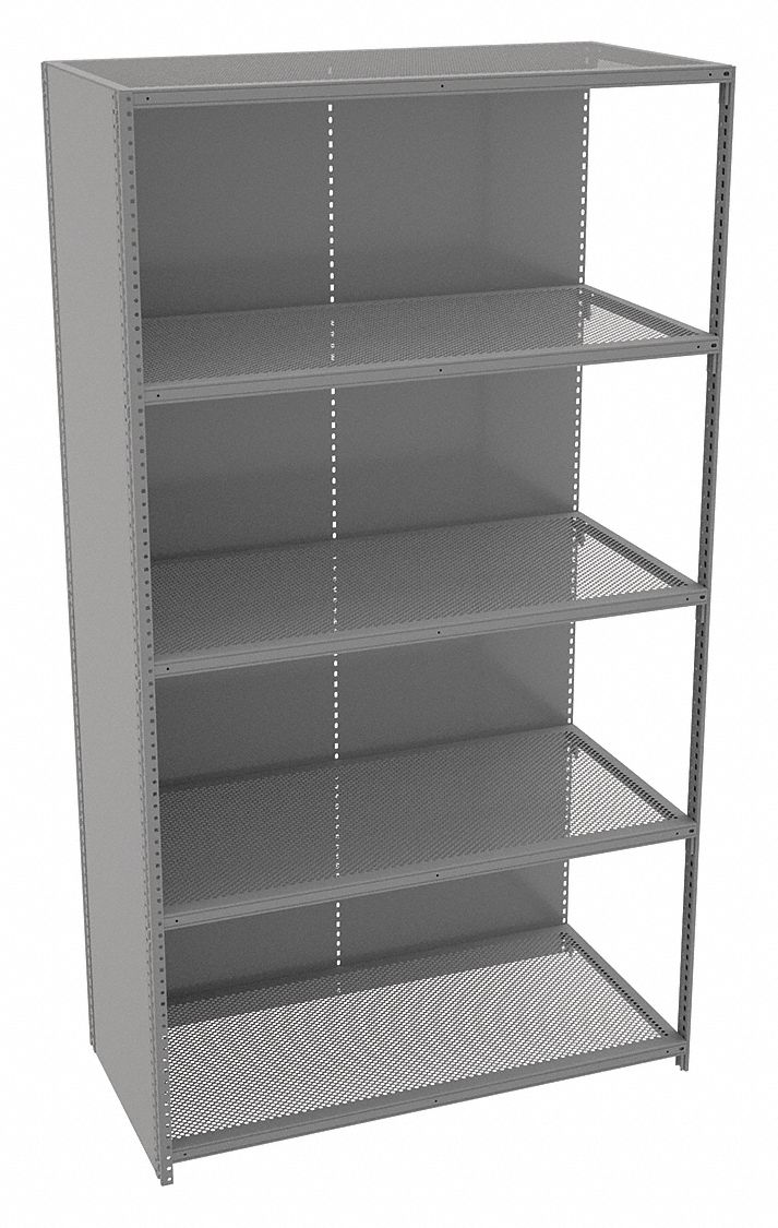 Metal Shelving: Add-On, Medium-Duty, 48 in x 24 in, 84 in Overall Ht, 5 Shelves, Solid Shelf