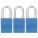 LOCKOUT PADLOCK, KEYED ALIKE, ALUMINUM, STANDARD BODY, BORON ALLOY, BLUE, 3 PK