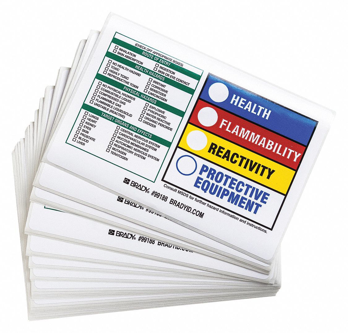 BRADY HMIG Label, Paper, English, Health, Flammability, Reactivity, Protective Equipment 8UKA3